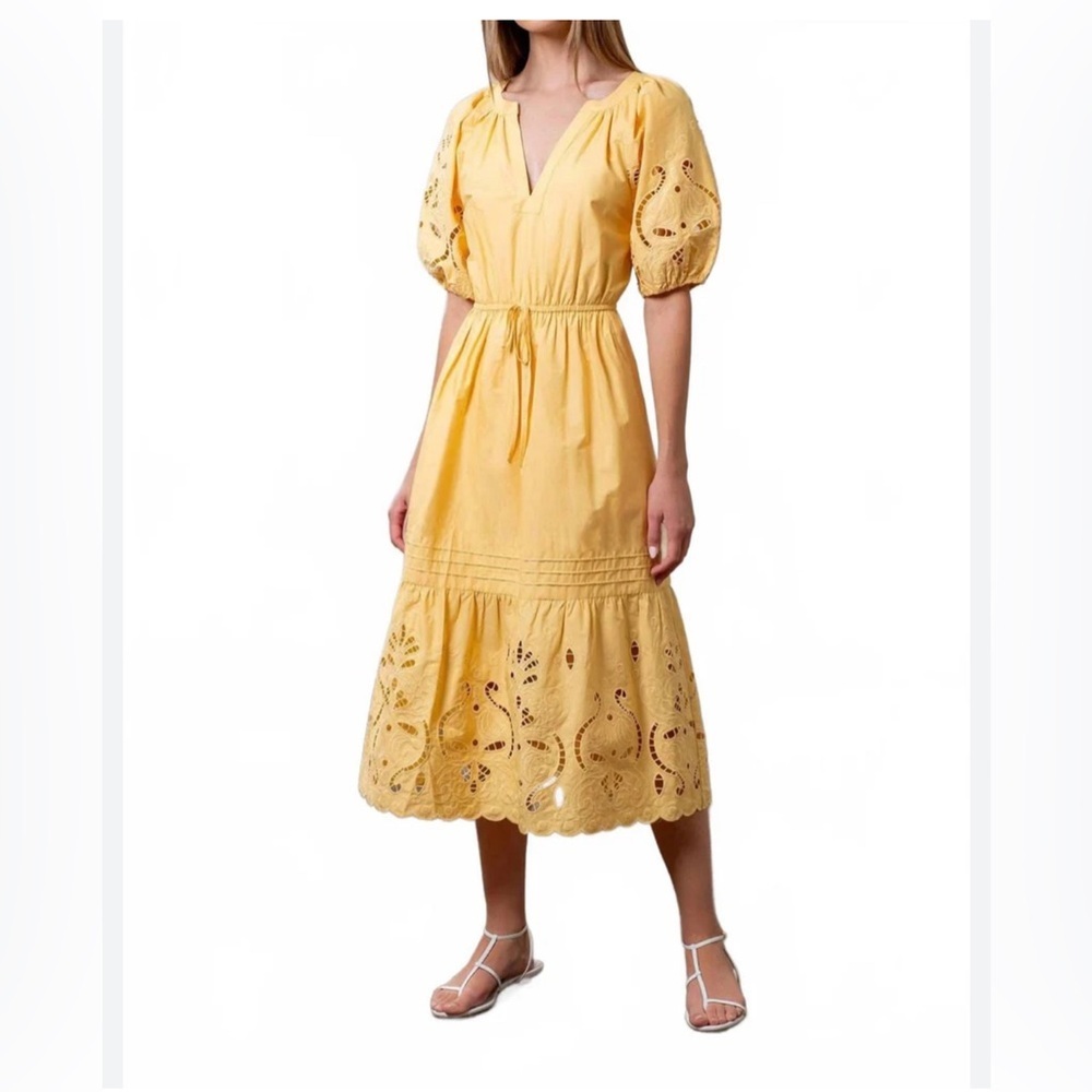 Moon River Marigold Midi Dress sz XS Waist Tie Eyelet Cut Out Boho‎ Festival NWT